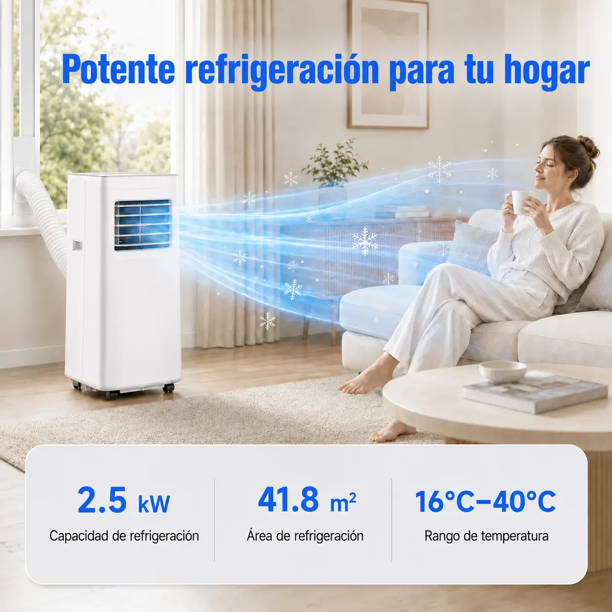 Aire acondicionado portátil con mando a distancia y pantalla LED — imagen 3